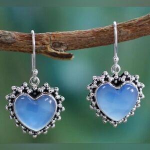 5/20 Silver Heart-Shaped Earrings with Blue Accents